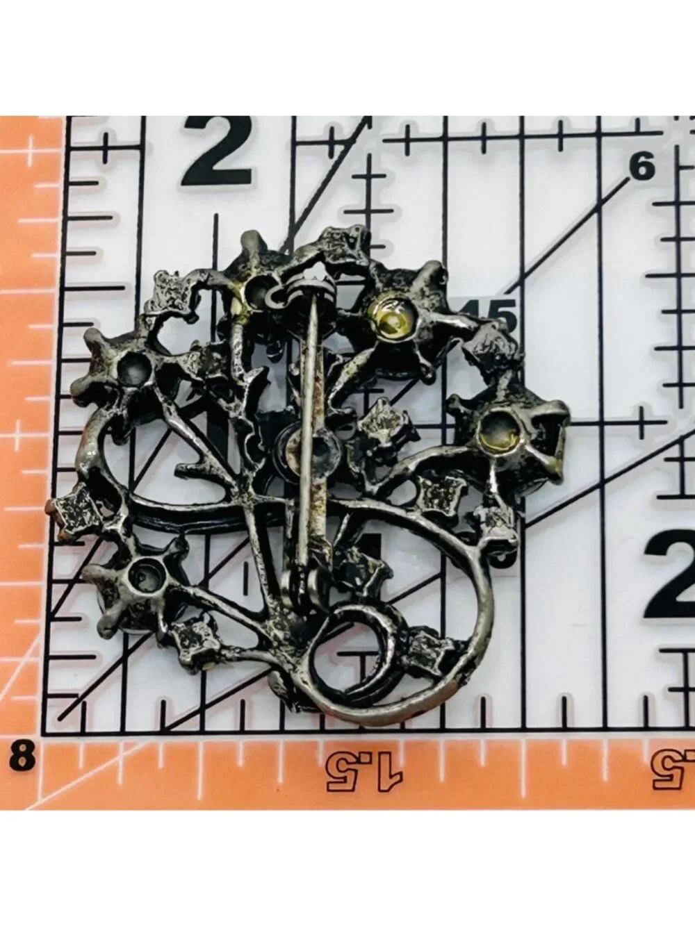 Vintage Aurora Borealis Rhinestone Brooch Peacock Colored Pin Gunmetal